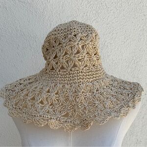 Beige Crochet Straw Sun Hat – Wide Brim – One Size